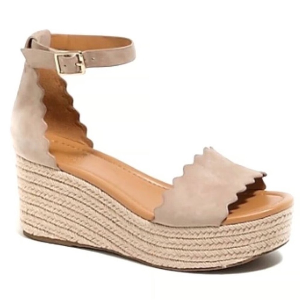 J by J. Crew scalloped tan suede platform espadrilles Size 10.5